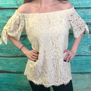 Miss Chievious Lace Cream Off Shoulder Boho Blouse